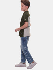 Boys Half Sleeves Stretchable Cotton Dark Olive Green Shirt with Box Pocket Flap and Sleeve Tabs – Perfect for Every Occasion