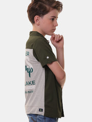 Boys Half Sleeves Stretchable Cotton Dark Olive Green Shirt with Box Pocket Flap and Sleeve Tabs – Perfect for Every Occasion